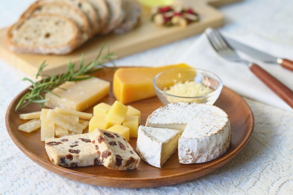 Italian cheese board with soft cheese, bread, and simple accompaniments